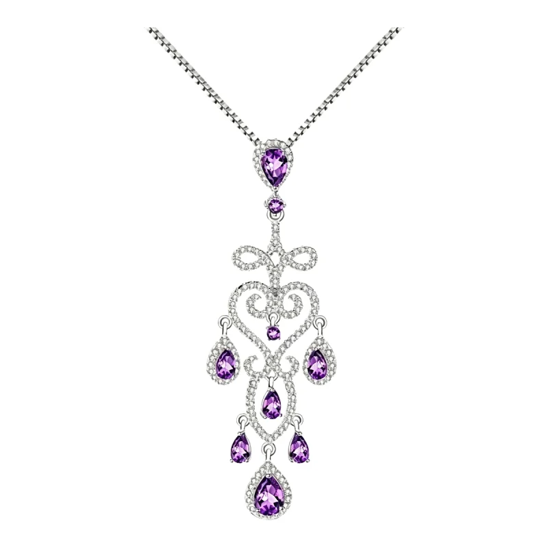 Natural Amethyst Floral Pendant Necklace - 925 Silver hero