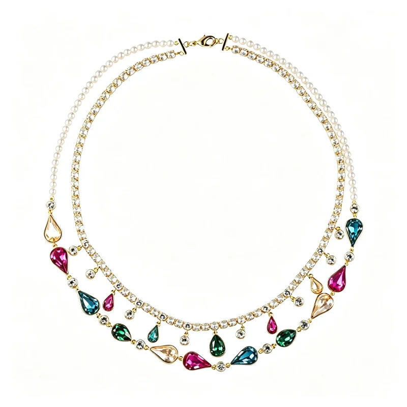 Colorful Crystal Layered Necklace - Gold Tone Statement hero