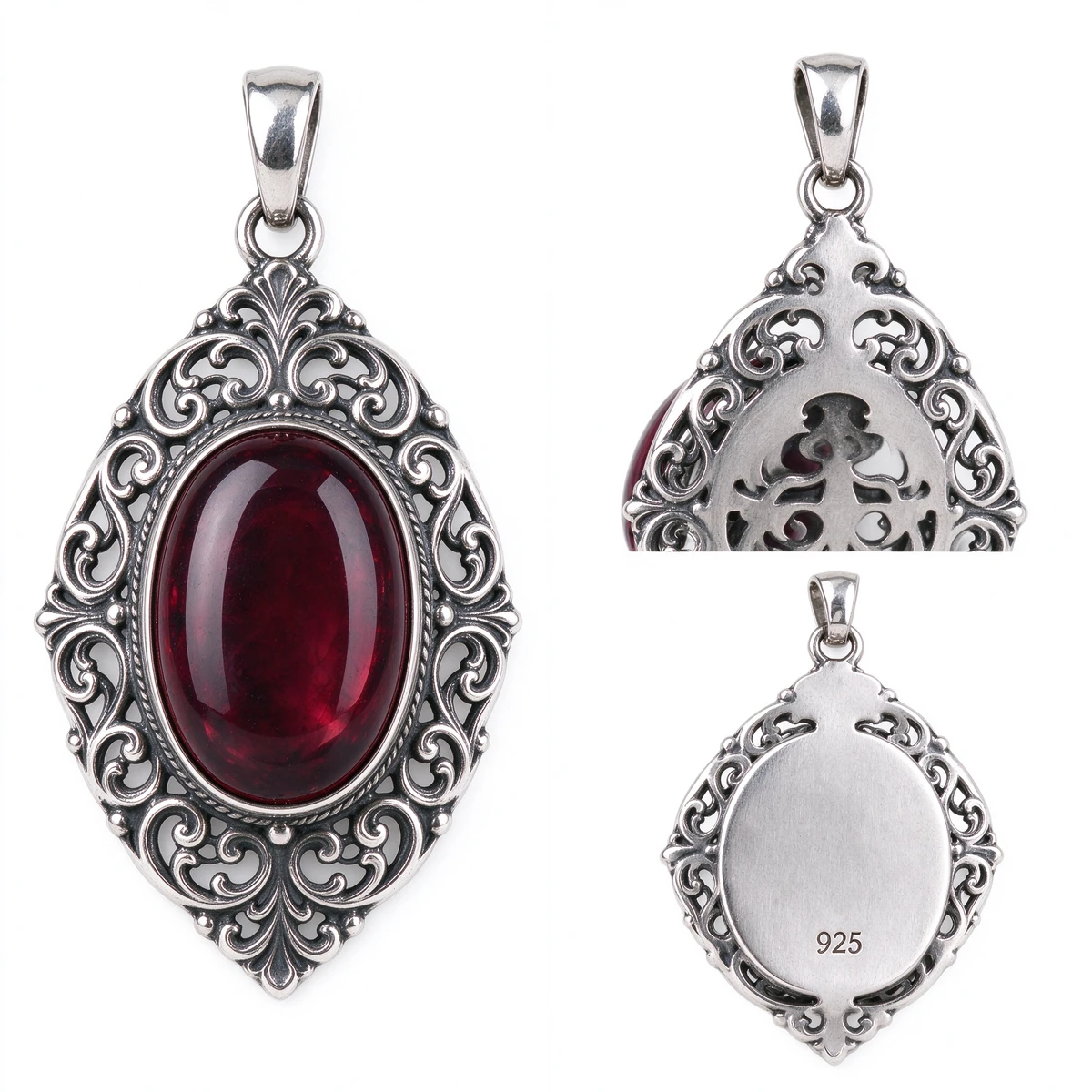 Garnet pendant necklace in 925 sterling silver with 925 stamp