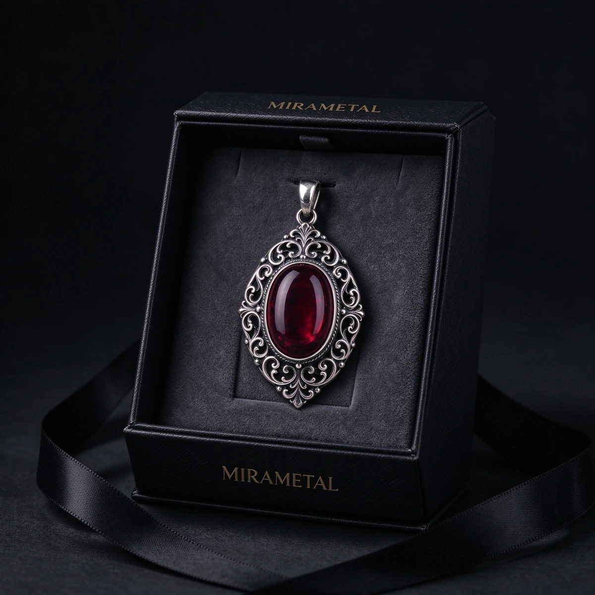 Garnet pendant necklace in MIRAMETAL gift box
