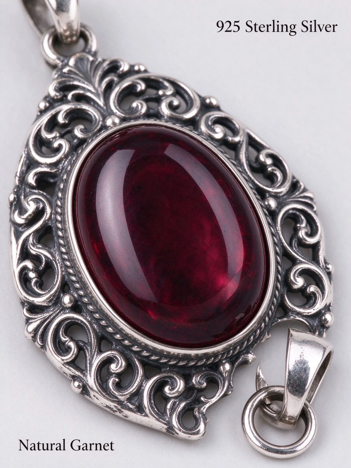Natural garnet pendant necklace with 925 sterling silver material details