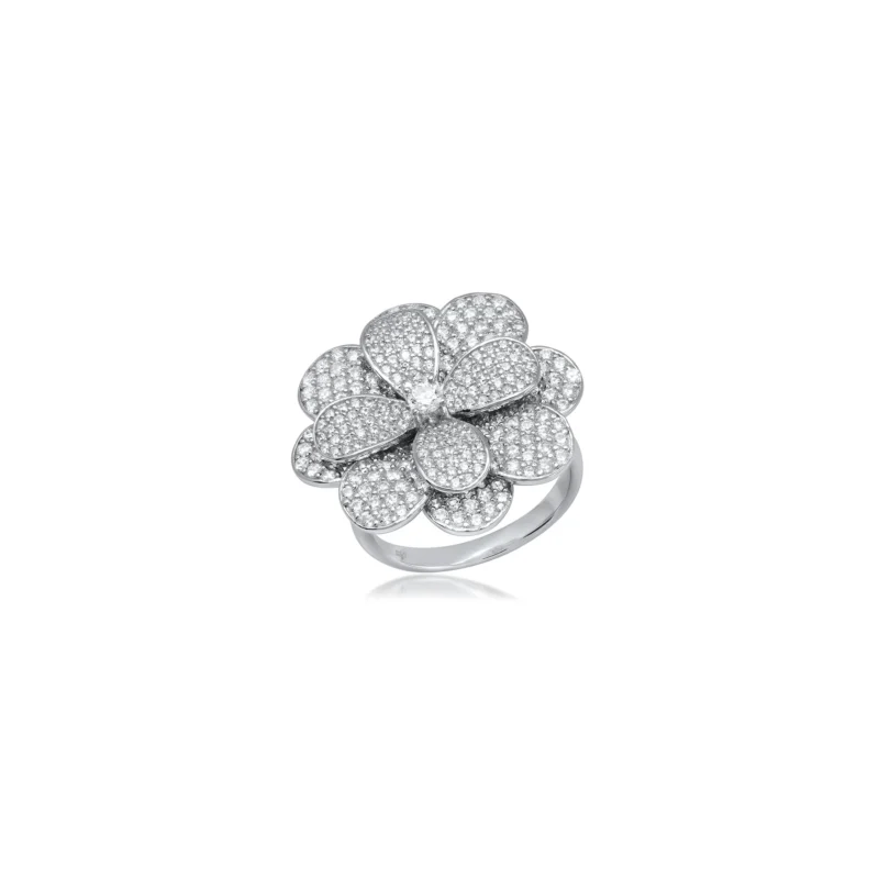 Flower Zirconia Ring in white gold tone 925 sterling silver