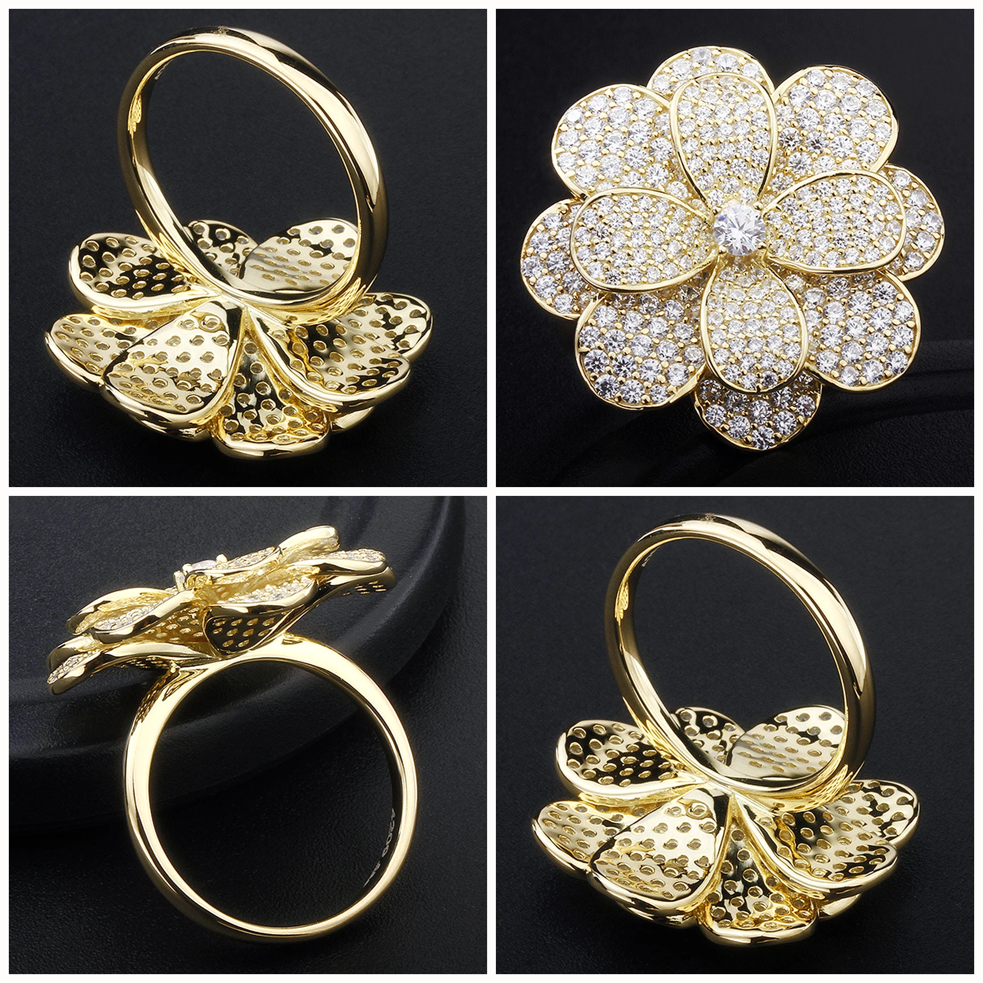 Pave flower zirconia ring craftsmanship detail