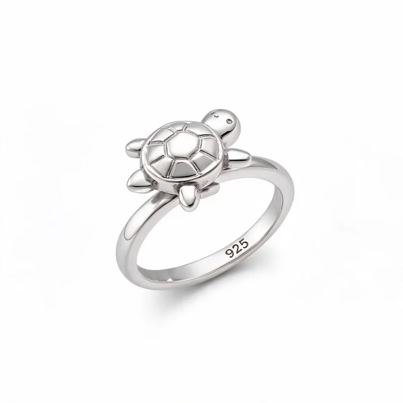 Turtle Ring 925 Sterling Silver Geometric Animal Jewelry White Gold Finish - MIRAMETAL