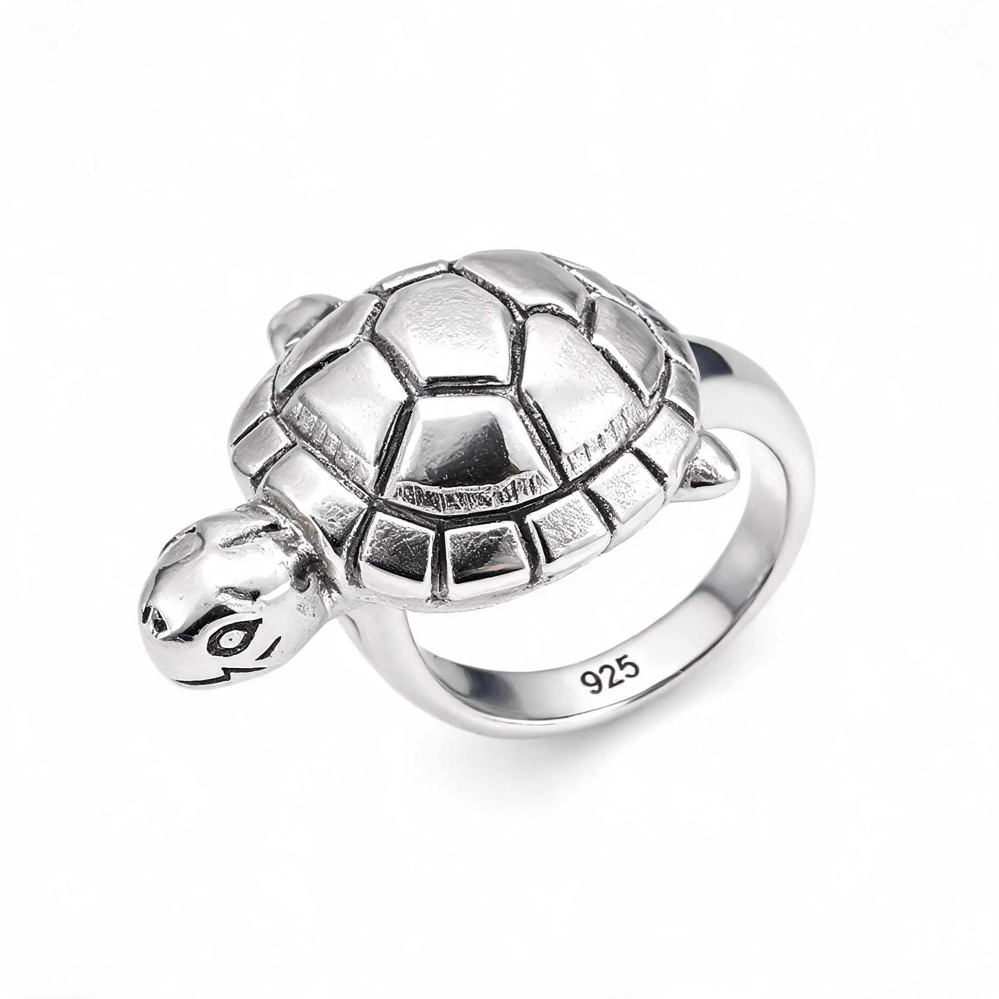 Turtle Ring Hexagonal Shell Pattern Macro Detail 925 Sterling Silver - MIRAMETAL