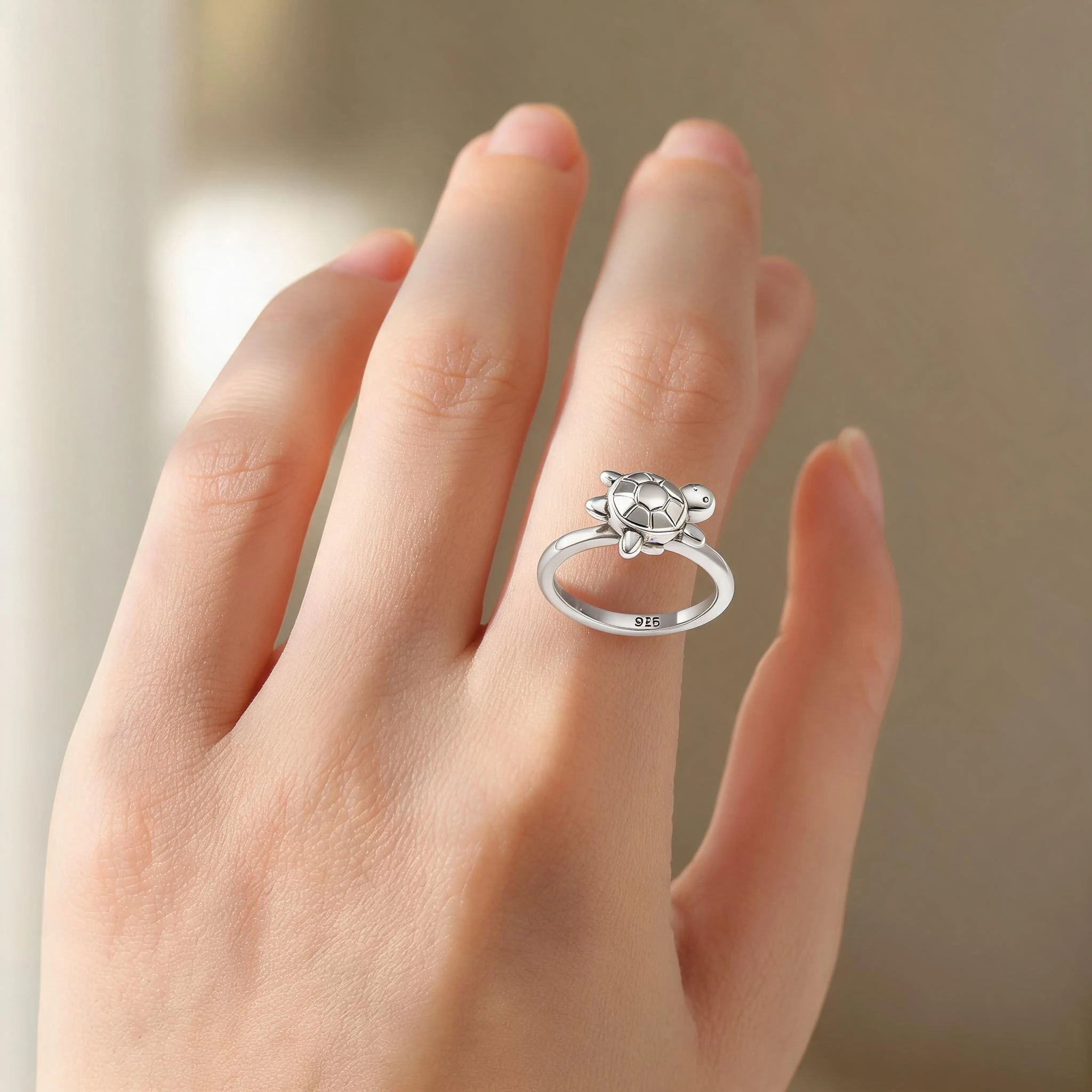 Turtle Ring Worn on Hand 925 Sterling Silver Cute Animal Jewelry - MIRAMETAL
