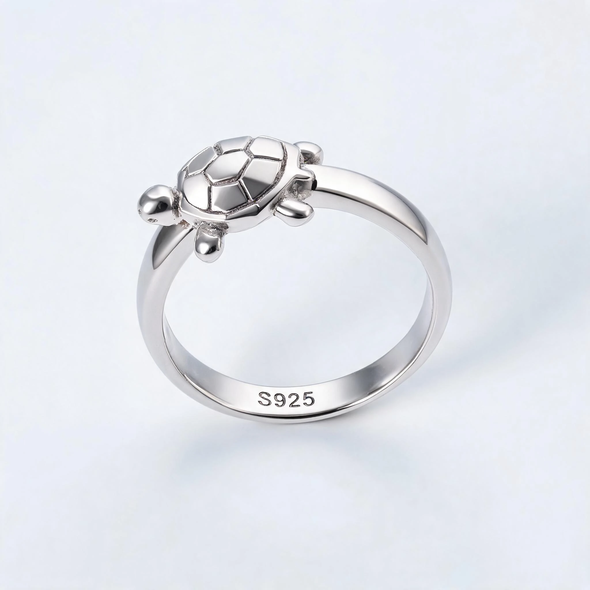 S925 Hallmark Engraved on Turtle Ring 925 Sterling Silver Band - MIRAMETAL