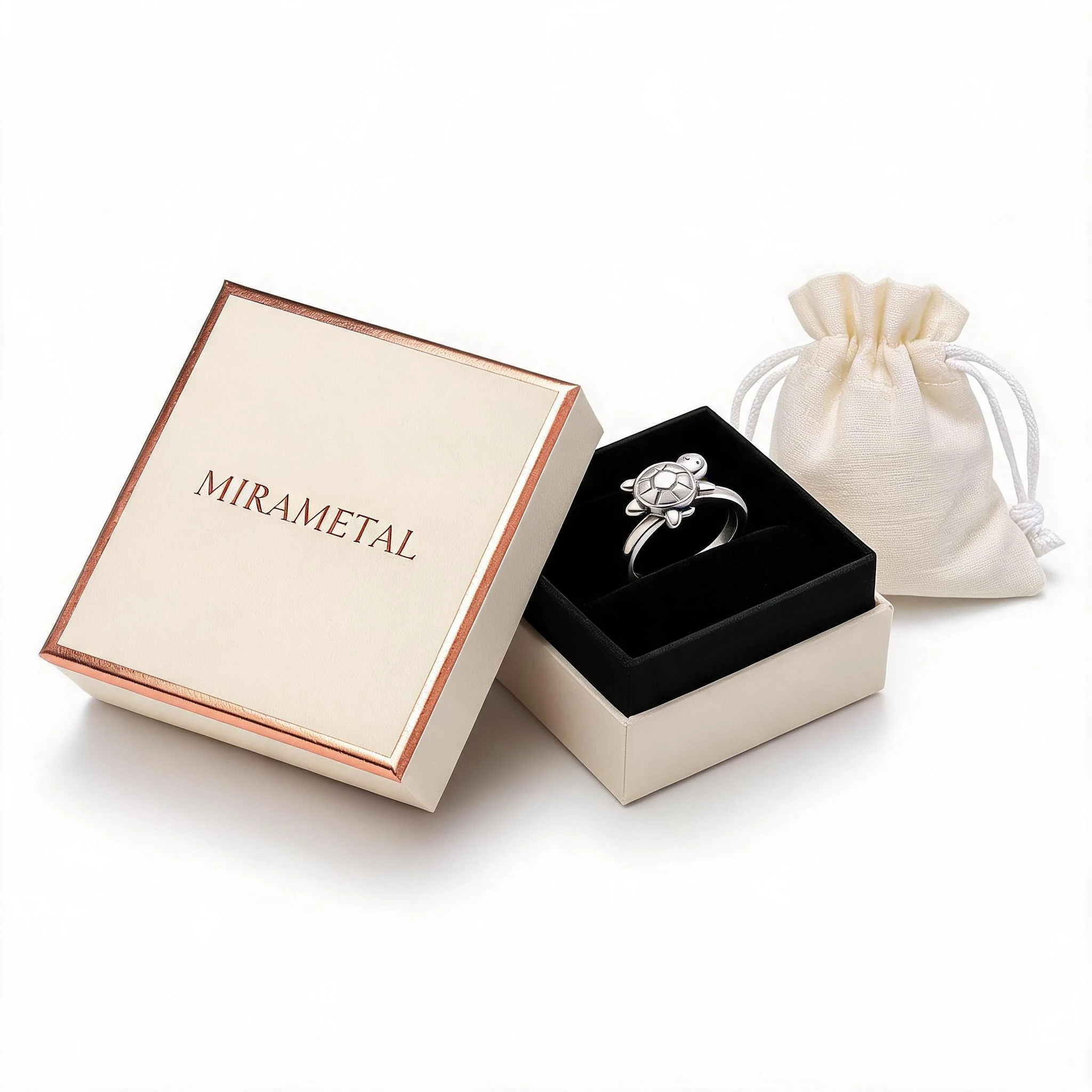 Turtle Ring Gift Box Packaging 925 Sterling Silver MIRAMETAL - MIRAMETAL