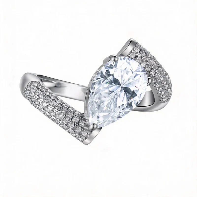 MIRAMETAL 925 Sterling Silver 3ct Pear Moissanite Ring with D-E Color and Electroplated Luxury Finish