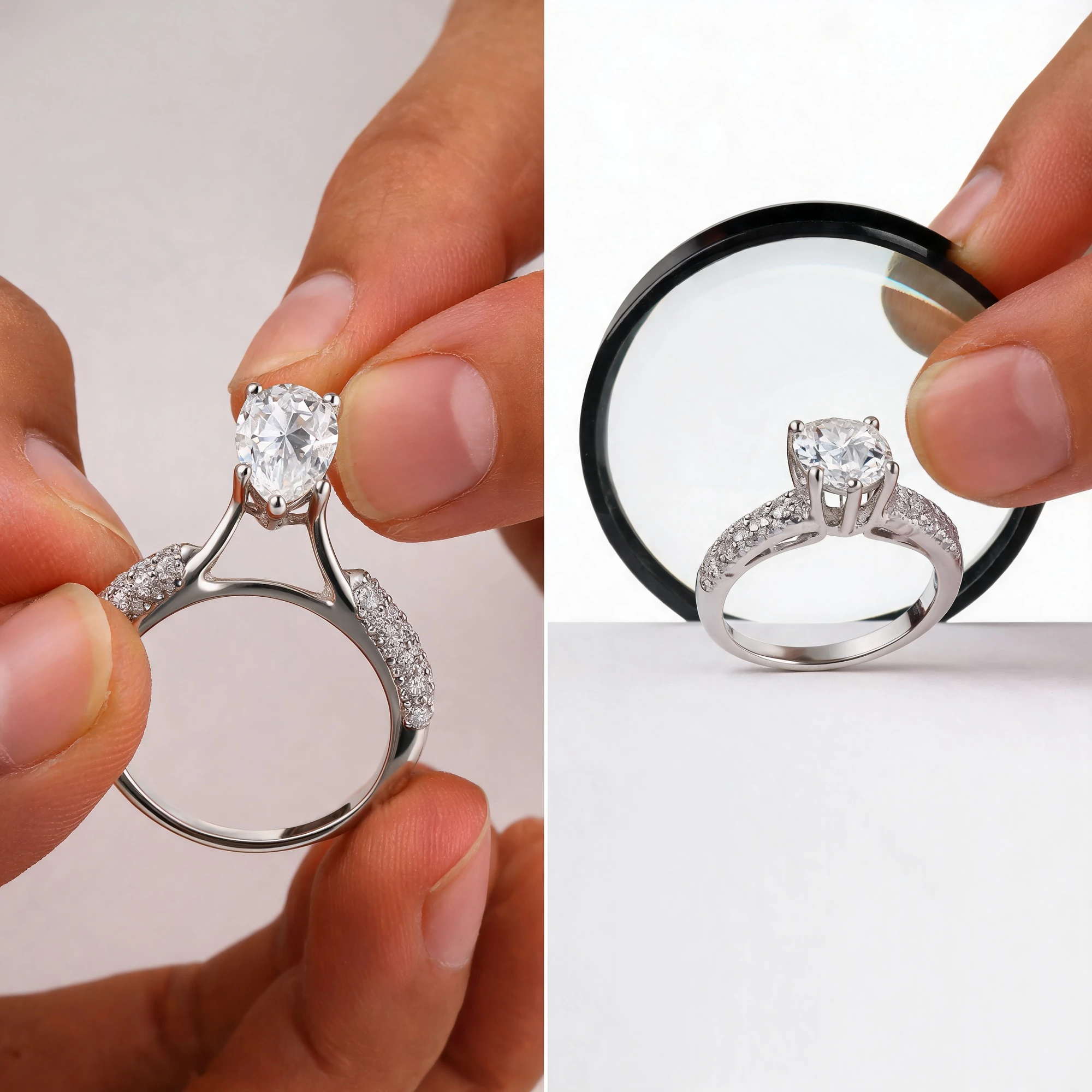 Hand-Set Pear Moissanite Ring Craftsmanship with Prong Setting and QC Inspection