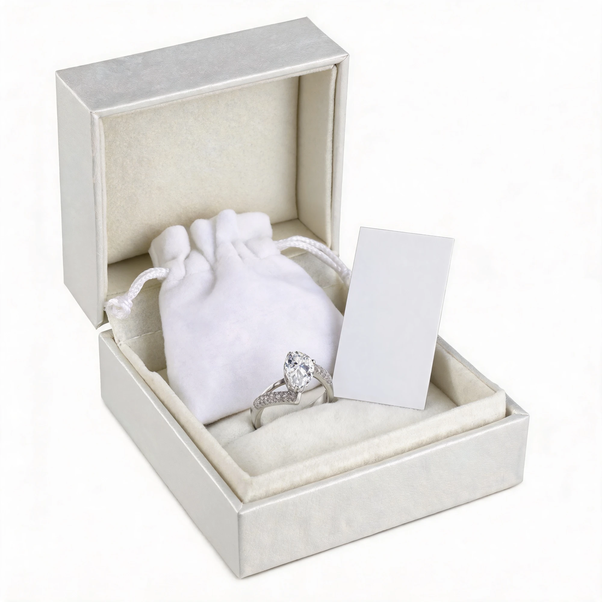 Complete Pear Moissanite Ring Packaging Set with Presentation Box, Pouch and GRA Documentation