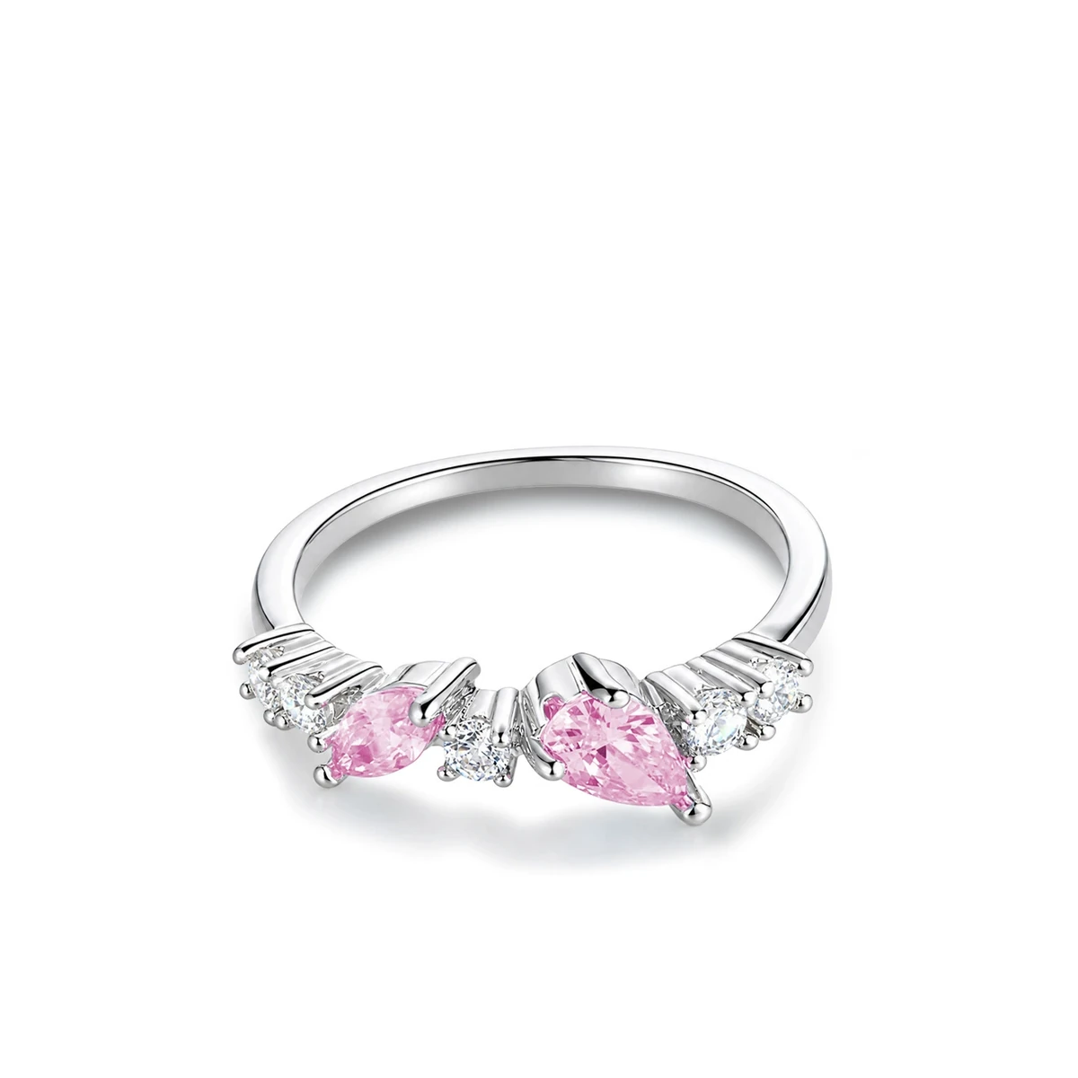 Silver stacking ring showing the 925 hallmark and colored cubic zirconia stones