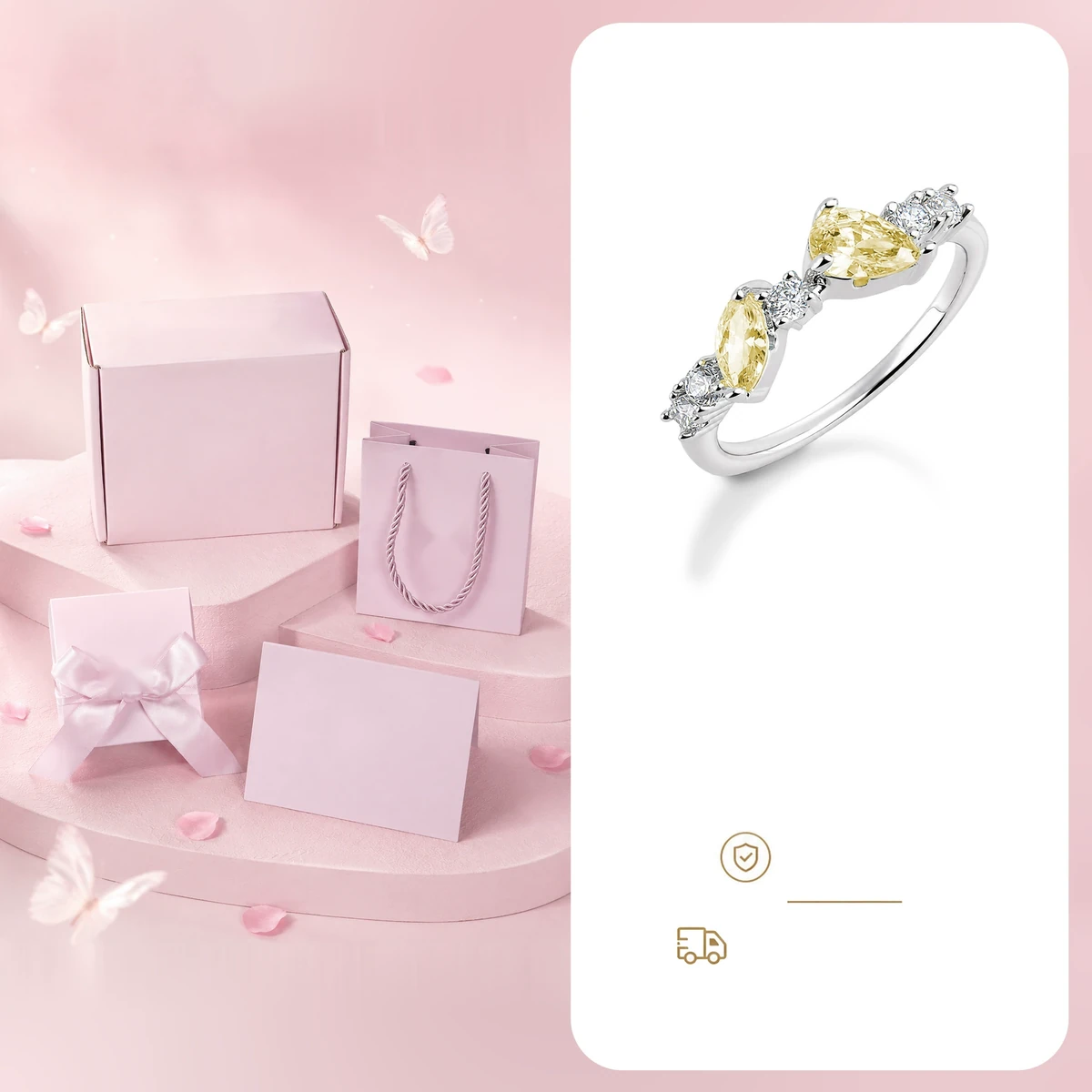 Colorful CZ silver stacking ring presented in gift packaging