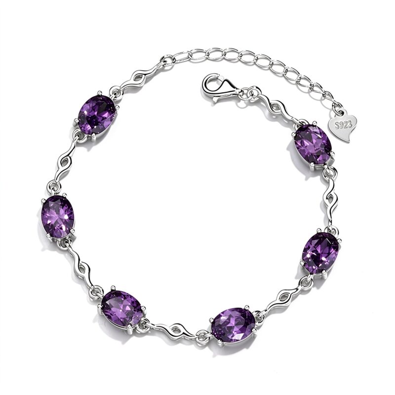 Amethyst Bracelet Sterling Silver – Six Oval Station Infinity Chain