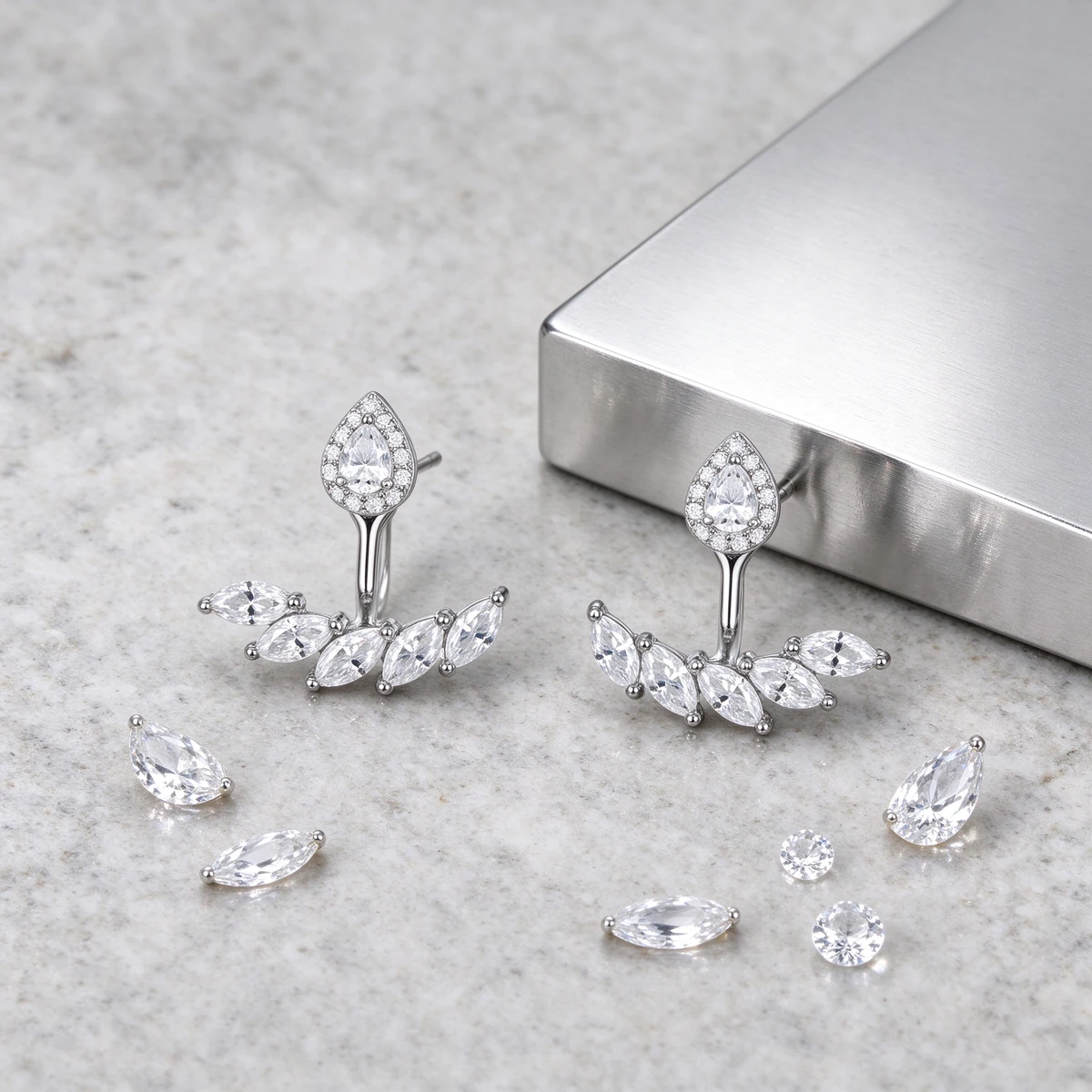 Teardrop Moissanite Ear Jacket Earrings - 925 Sterling Silver - teardrop moissanite earrings product image