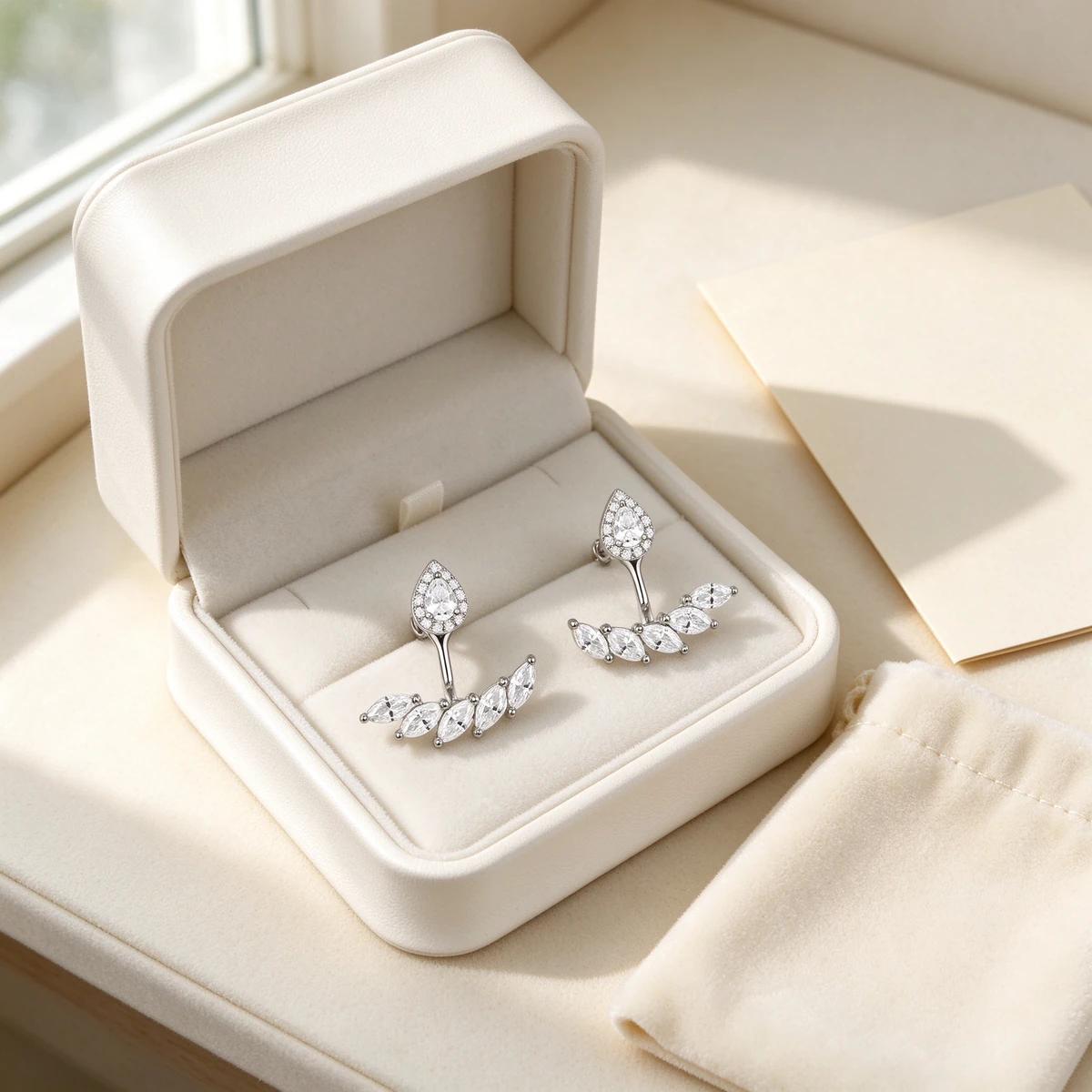 Teardrop Moissanite Ear Jacket Earrings - 925 Sterling Silver - teardrop moissanite earrings product image