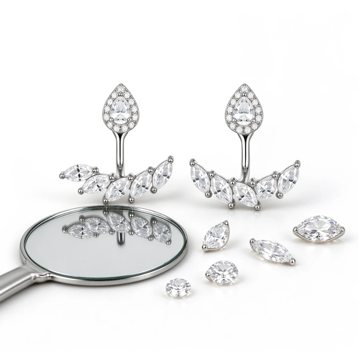 925 silver material detail of teardrop moissanite earrings