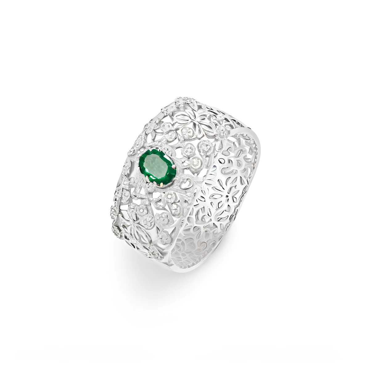 Green Moissanite Lace Ring - 925 Sterling Silver