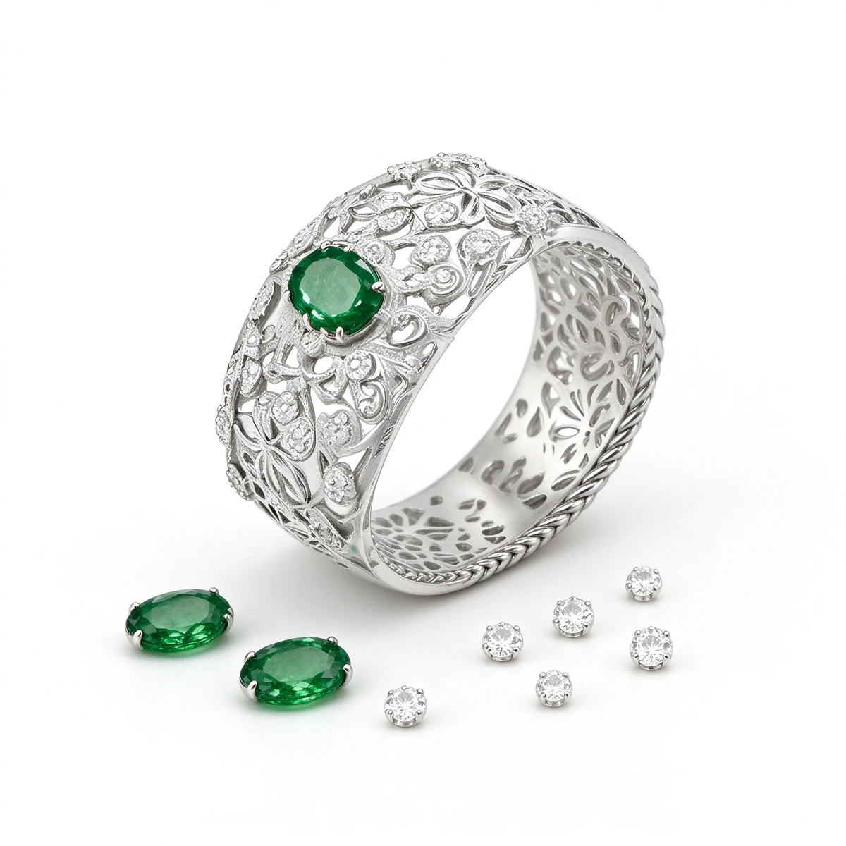 Green Moissanite Lace Ring - 925 Sterling Silver - green moissanite lace ring product image