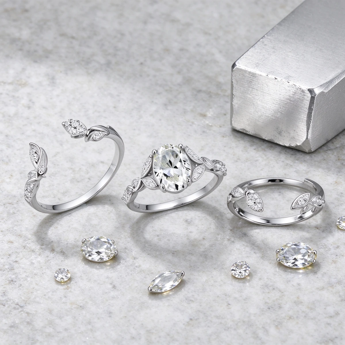 Three-Piece Moissanite Stack Ring Set - 925 Sterling Silver - moissanite ring set product image