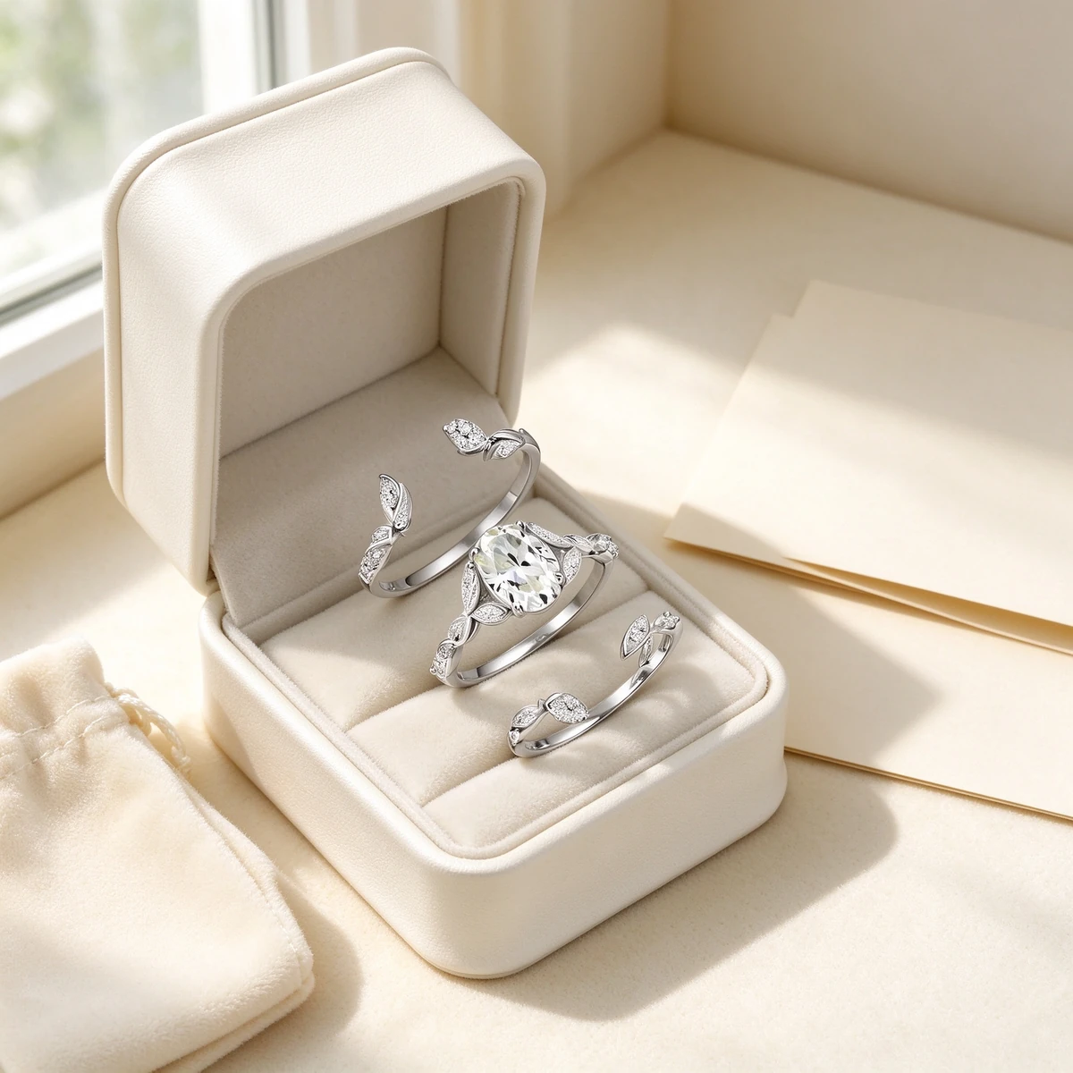 Three-Piece Moissanite Stack Ring Set - 925 Sterling Silver - moissanite ring set product image
