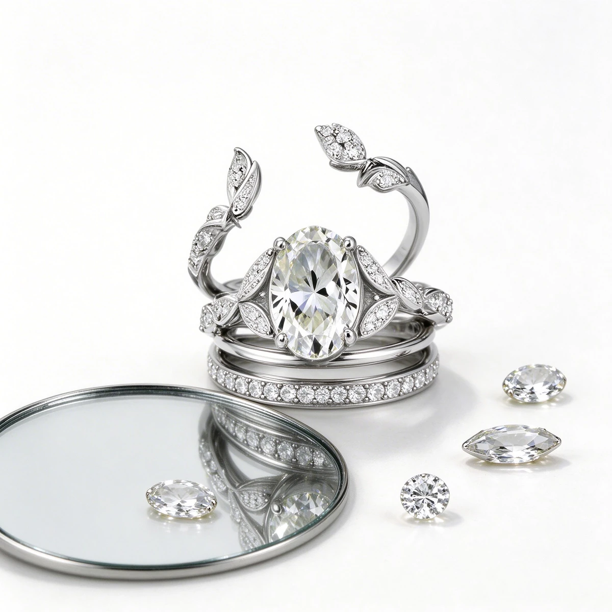 925 silver material detail of the moissanite ring set