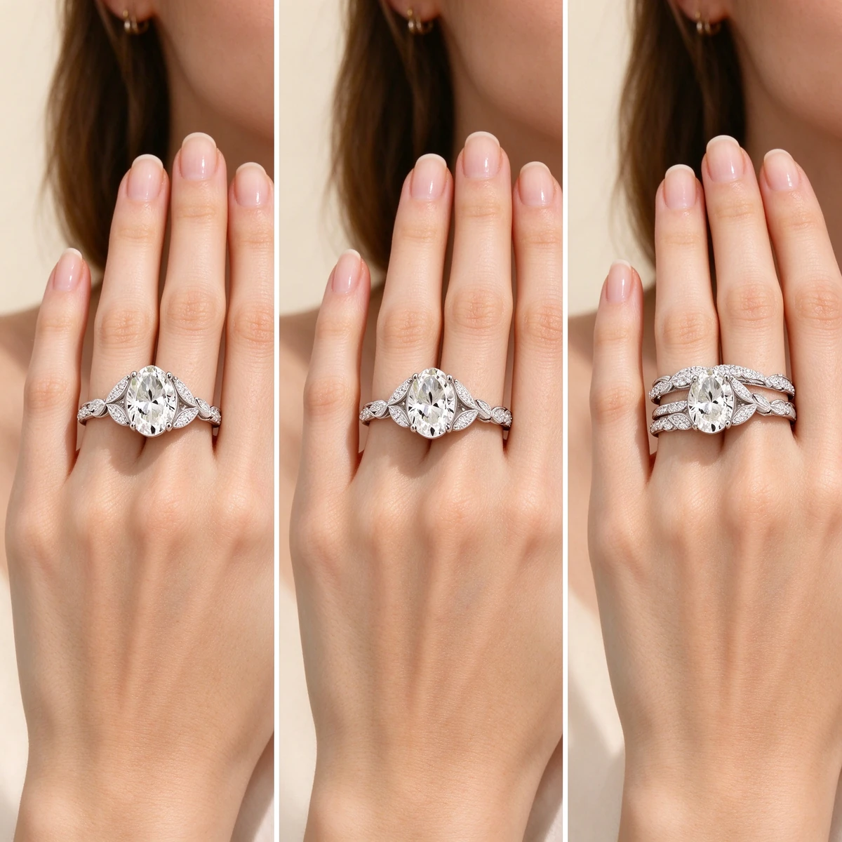Styling guide for the three-piece moissanite stack ring set - moissanite ring set