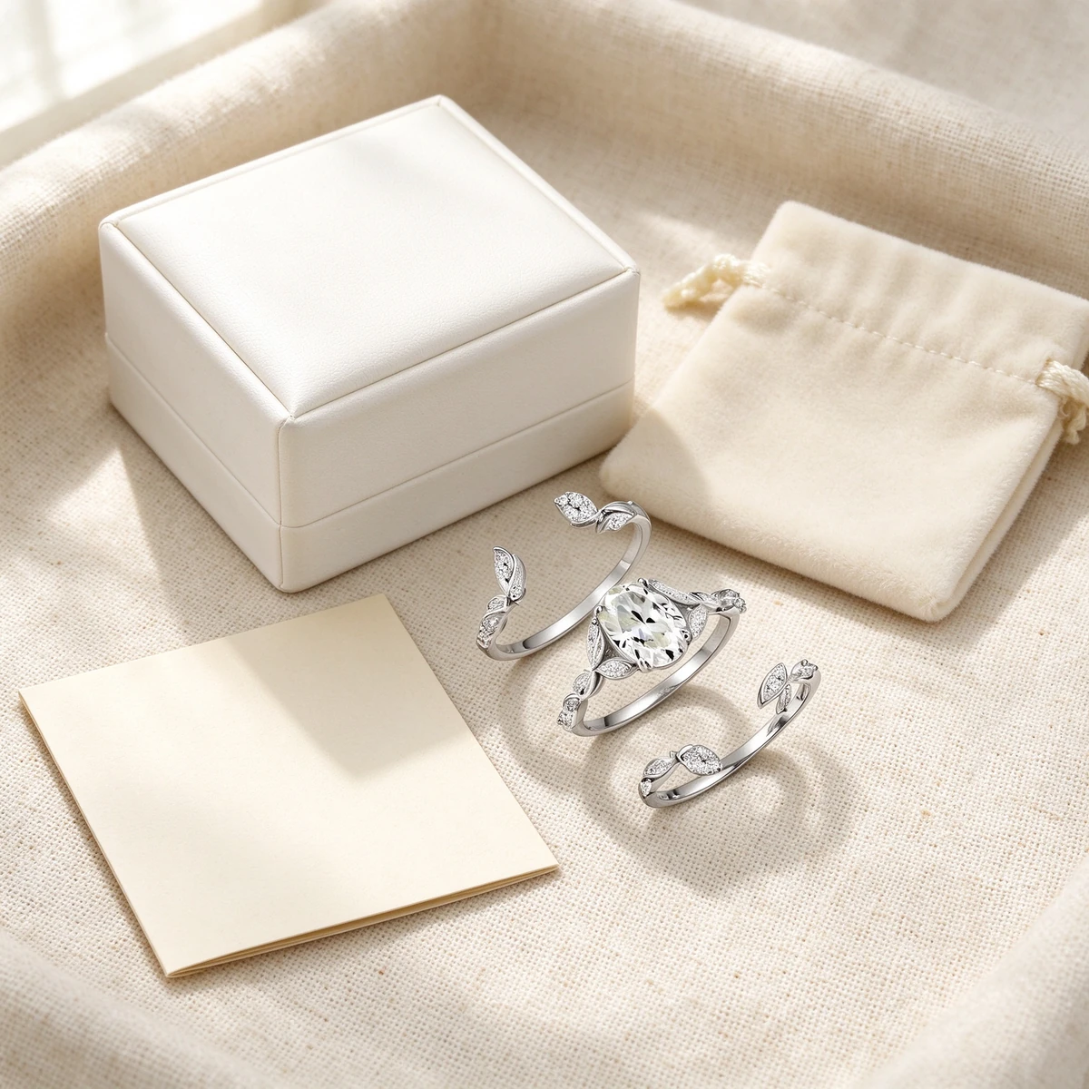 Moissanite ring set gift presentation with certificate
