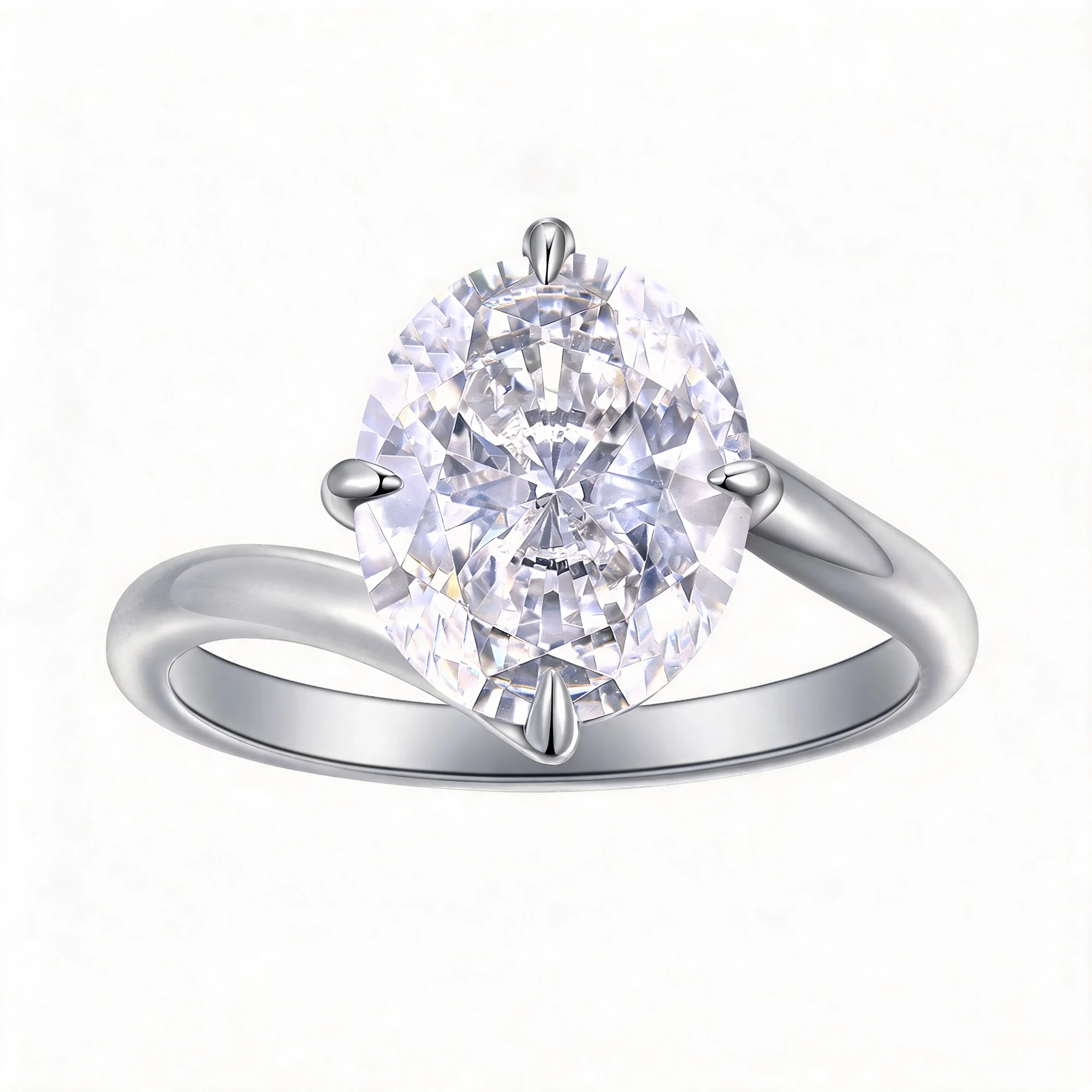 Geometric Silver Ring - Oval Gemstone 925 Silver