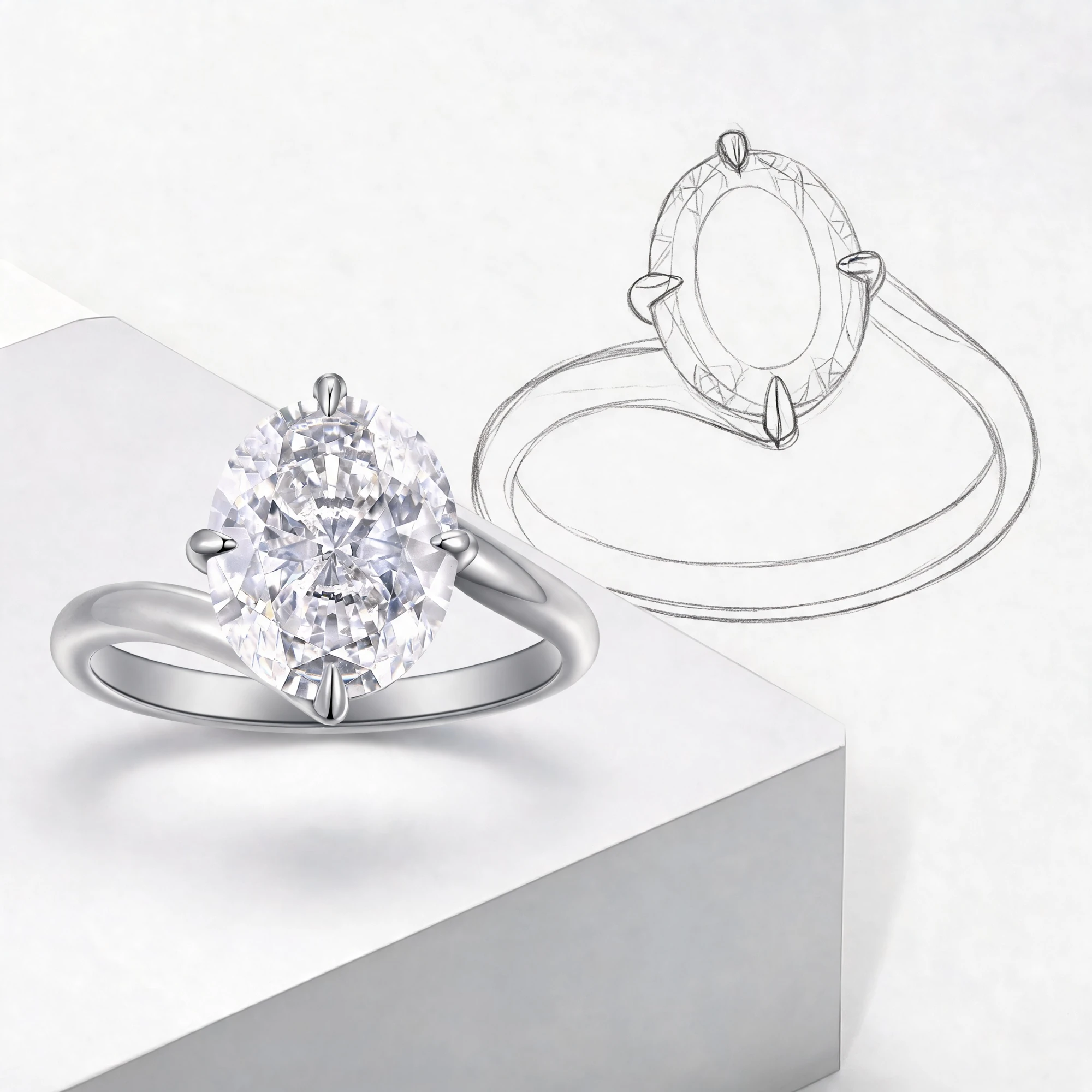 Design Story of the Geometric Oval Gemstone Ring and Minimalist Band