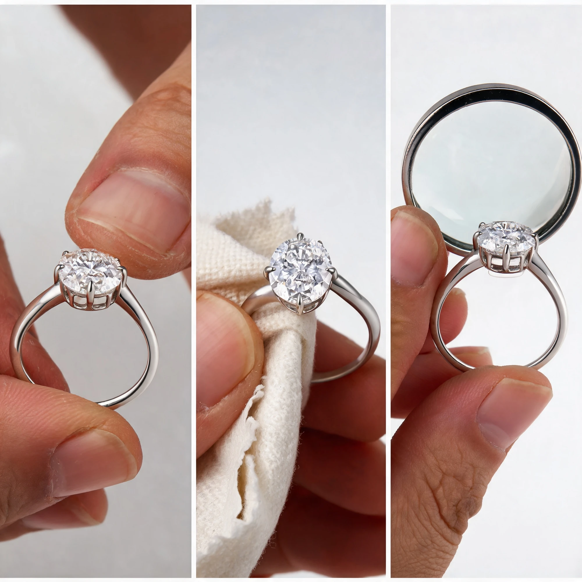 Hand-Set Geometric Oval Ring Craftsmanship and Electroplated Silver Finishing