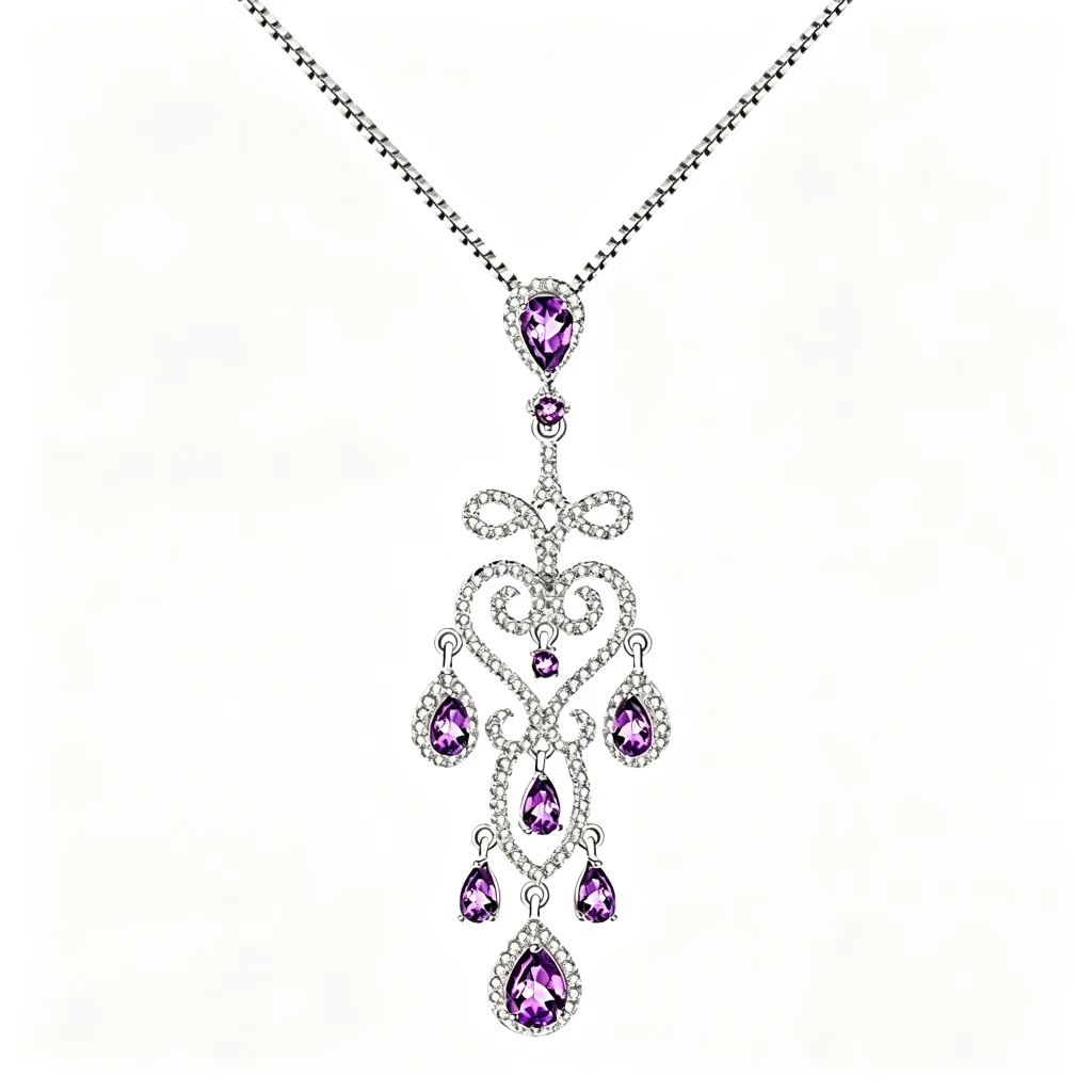 Natural Amethyst Floral Pendant Necklace - 925 Silver