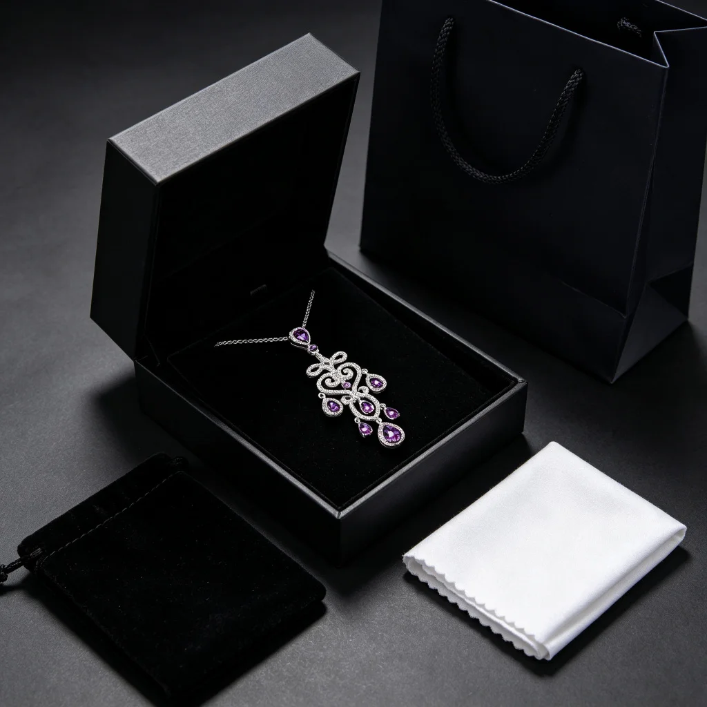 Natural amethyst pendant with premium jewelry packaging