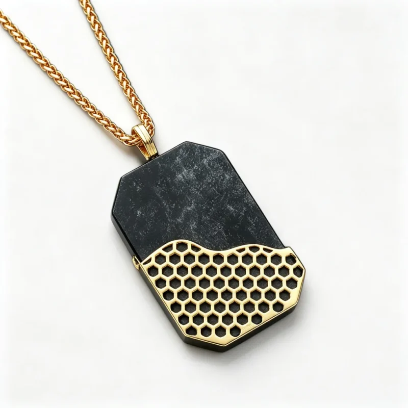 Black obsidian wave pendant necklace with gold honeycomb openwork, 24K gold plated 925 silver – MIRAMETAL
