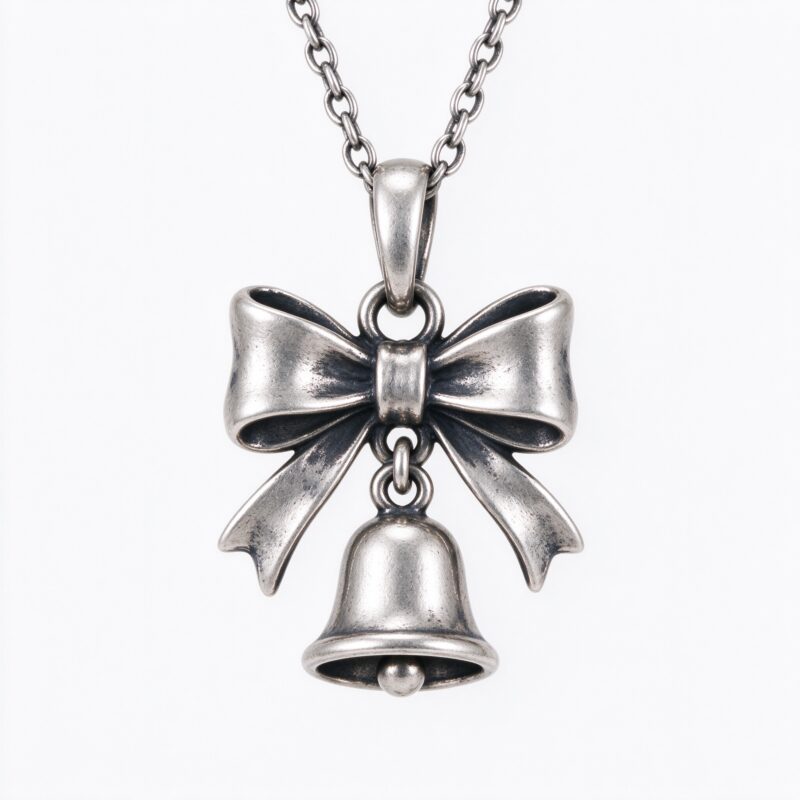 Vintage bow bell charm pendant in antiqued silver tone, MIRAMETAL