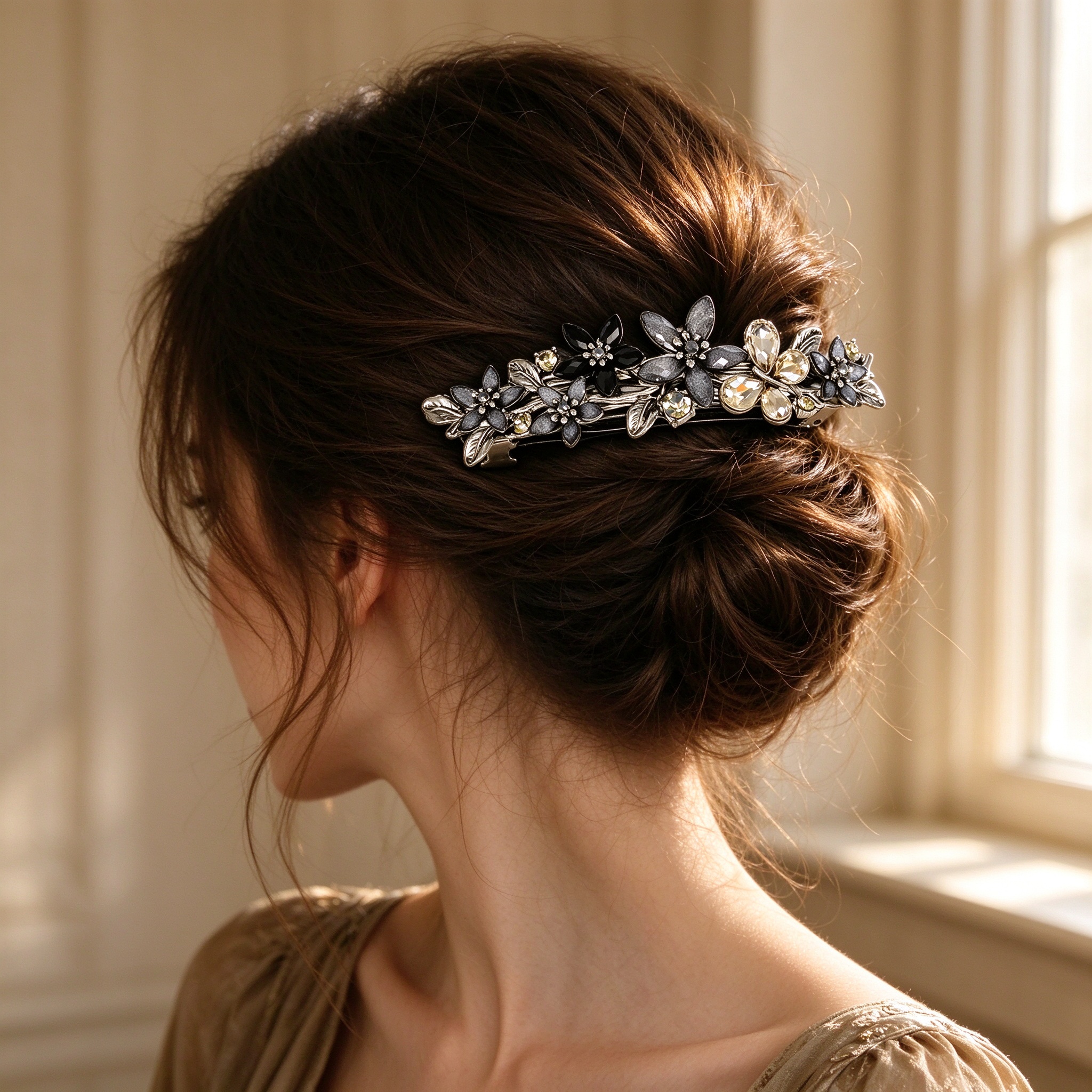 Three styling ideas for the flower hair clip on Western models