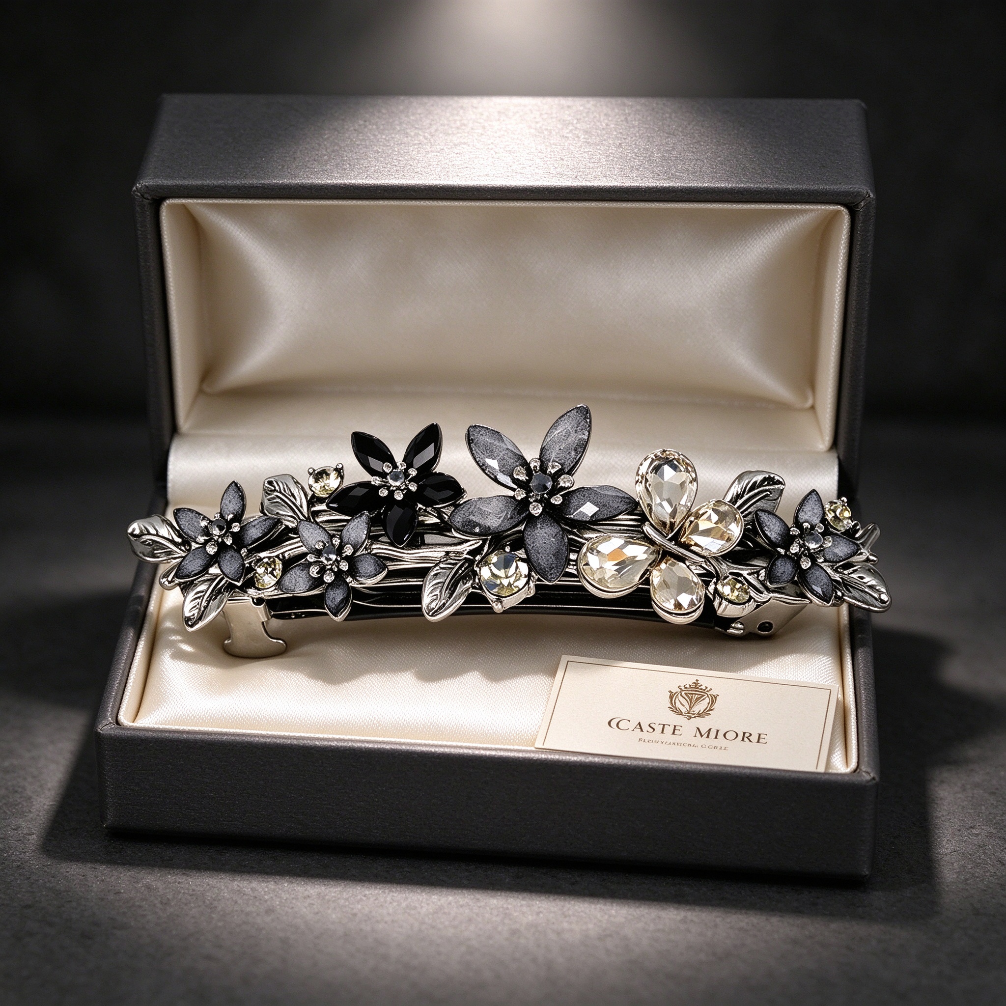 Gift packaging set with the black silver flower hair clip