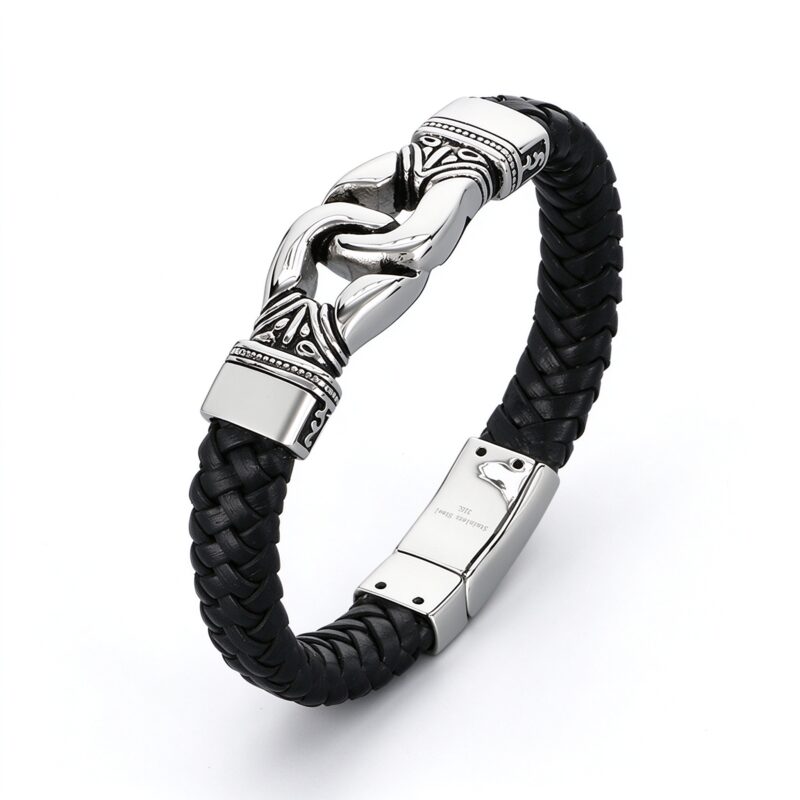 Men's Braided Leather Bracelet - 316L Steel