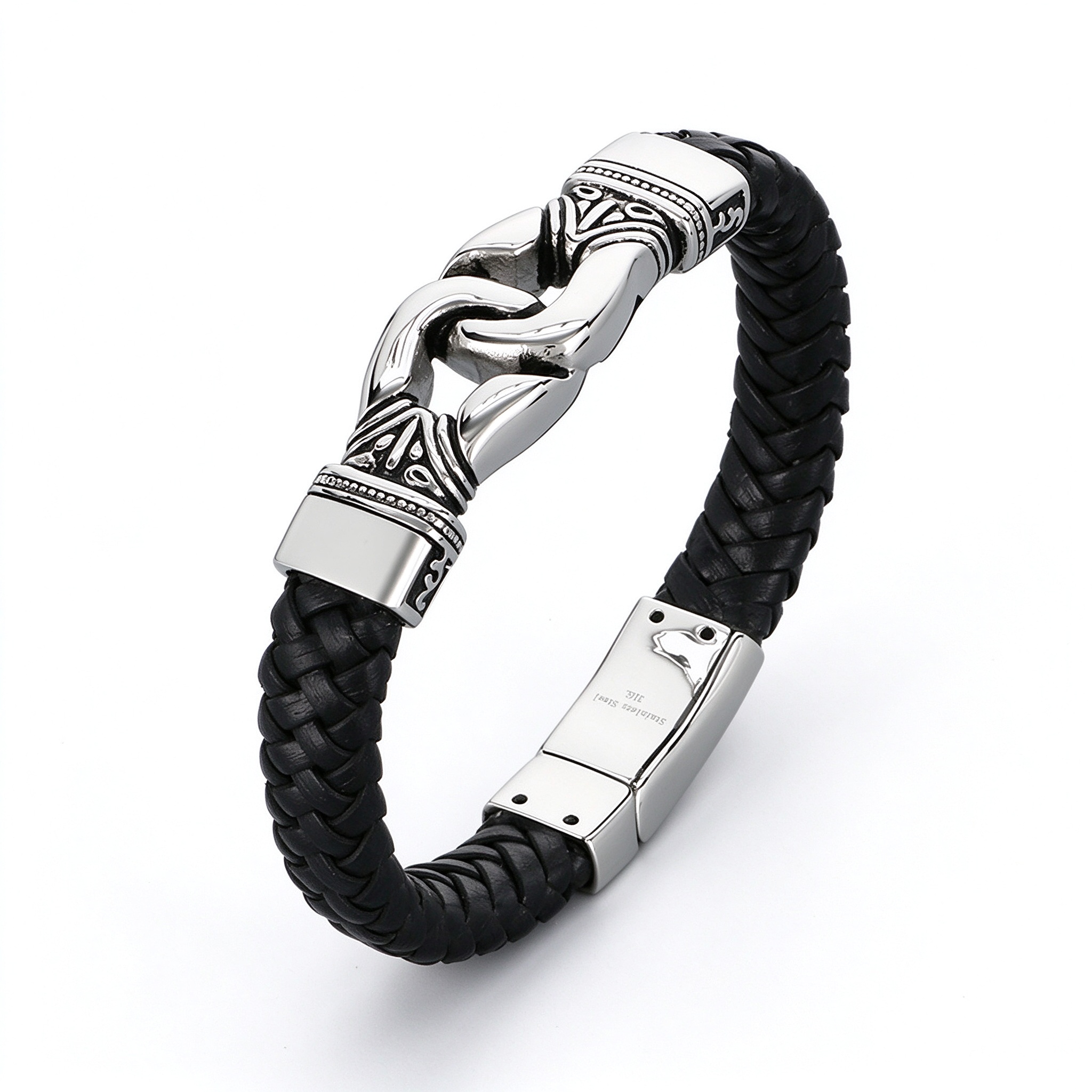 Men's Braided Leather Bracelet - 316L Steel