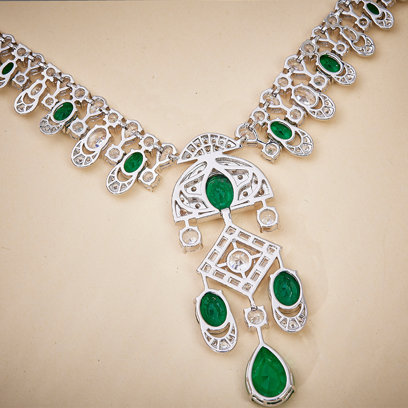 Emerald Green Pendant Necklace - Gold Plated Crystal Drop Choker
