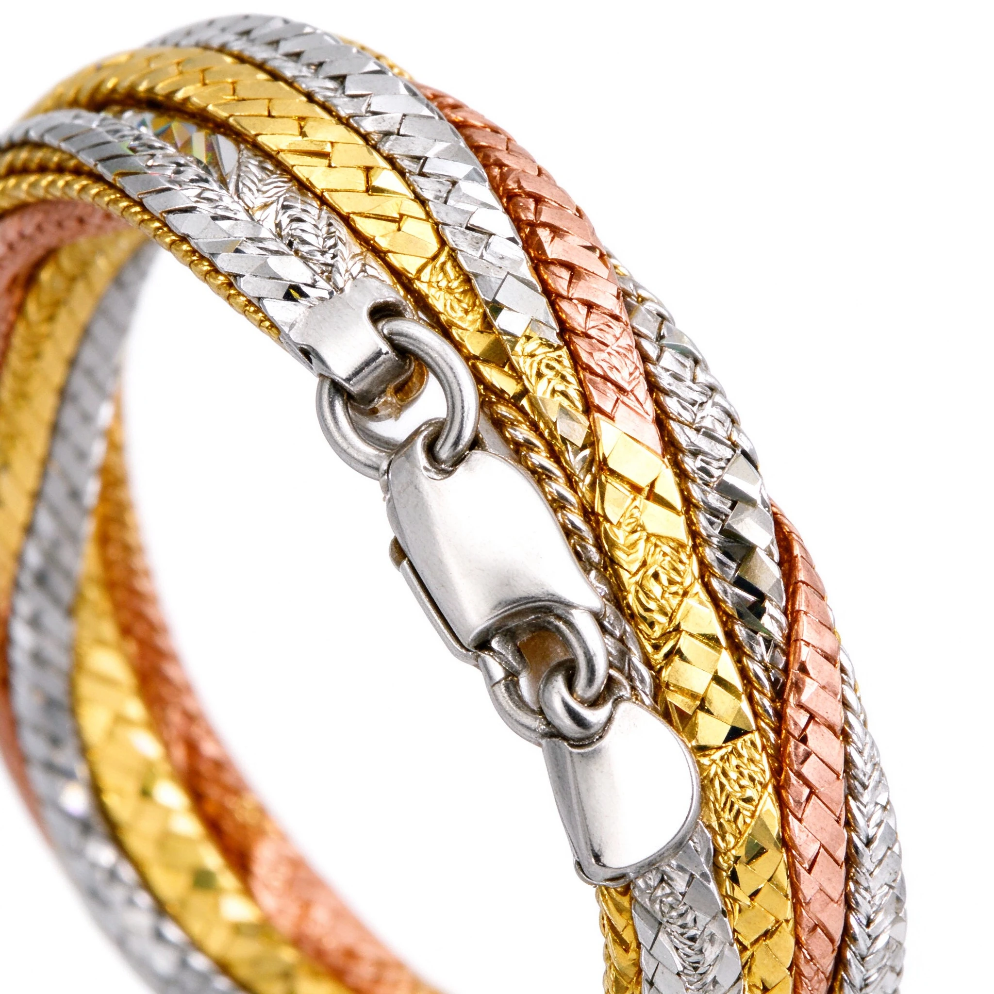 Triple strand braided bracelet lobster clasp macro detail 925 sterling
