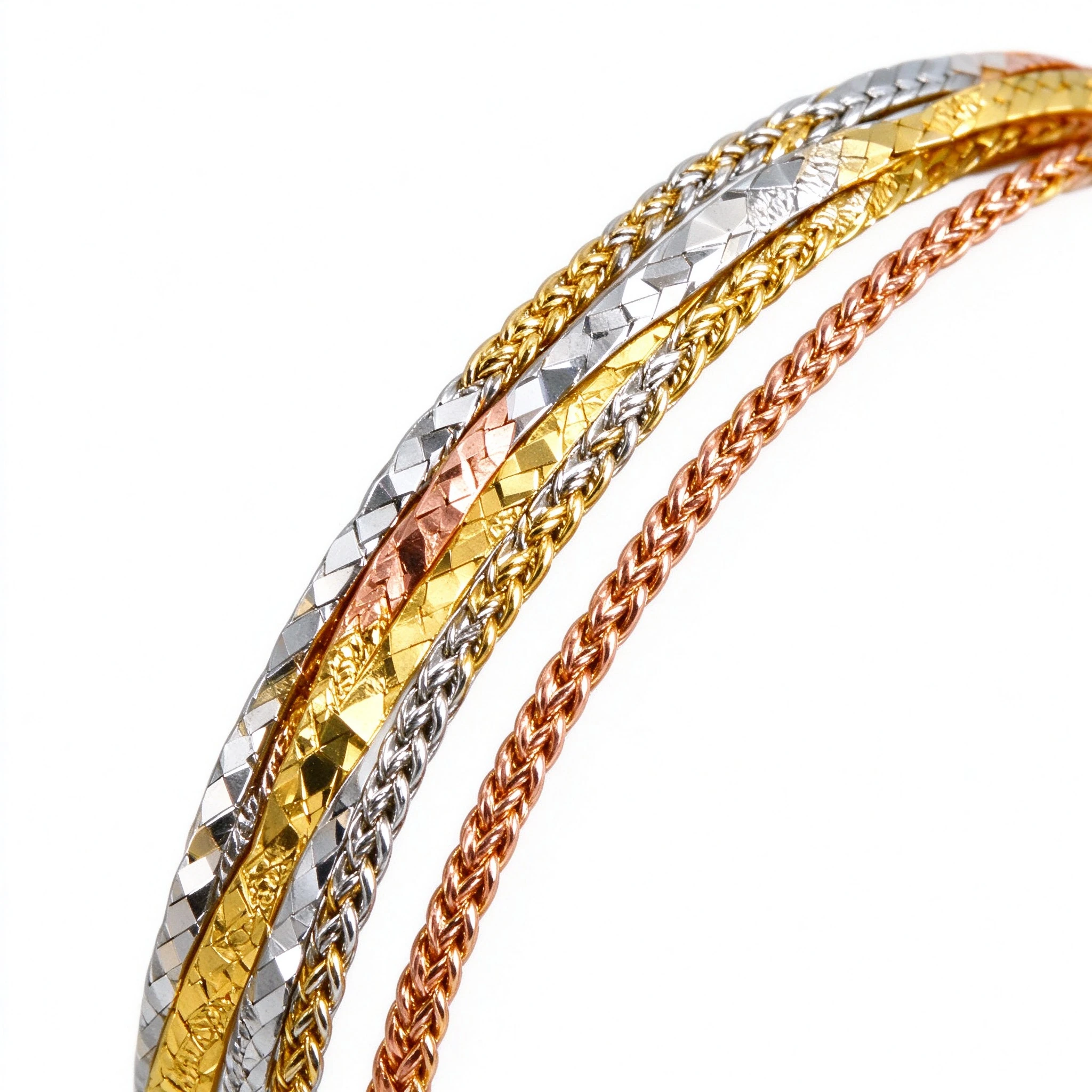 Polished 925 sterling silver triple strand braided bracelet surface texture