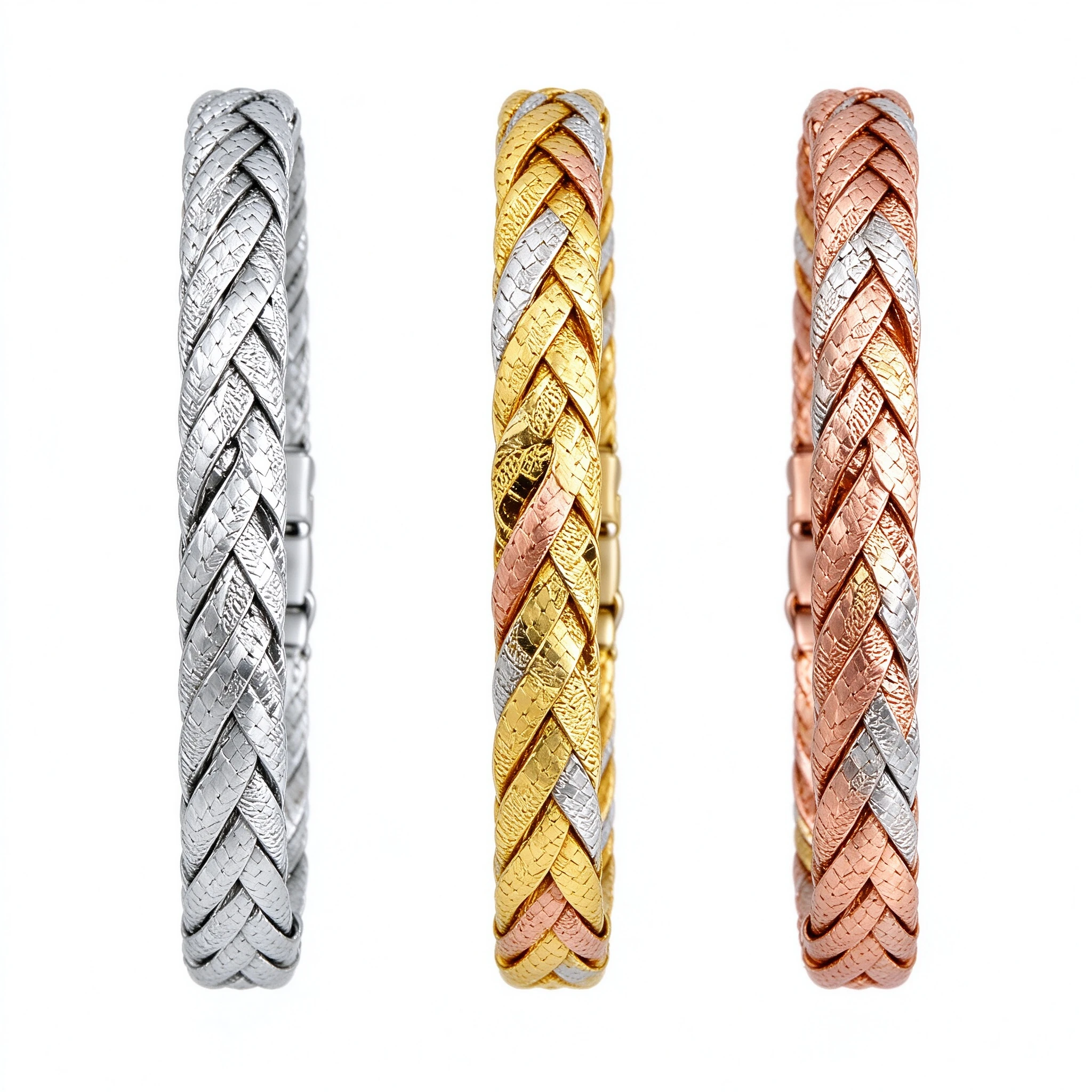 High-polish 925 sterling silver triple strand braided bracelet material detail