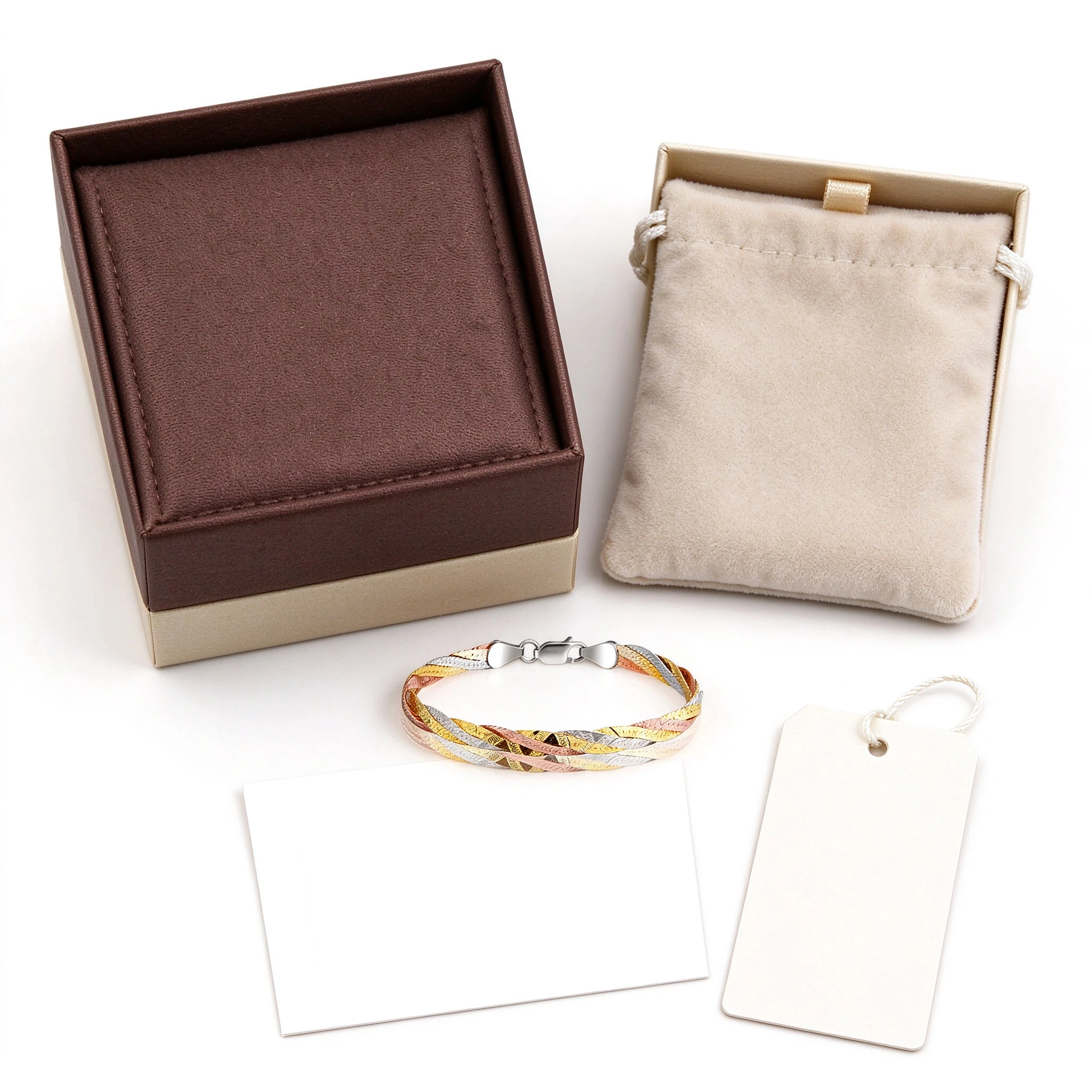 Gift box and velvet pouch for triple strand braided bracelet