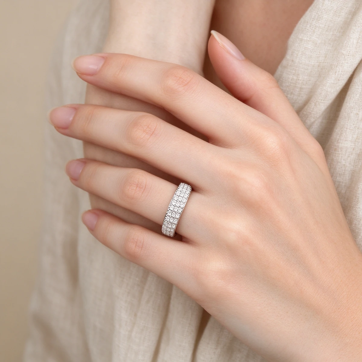 Starlight Pave Eternity Ring - 925 Sterling Silver, White Zircon