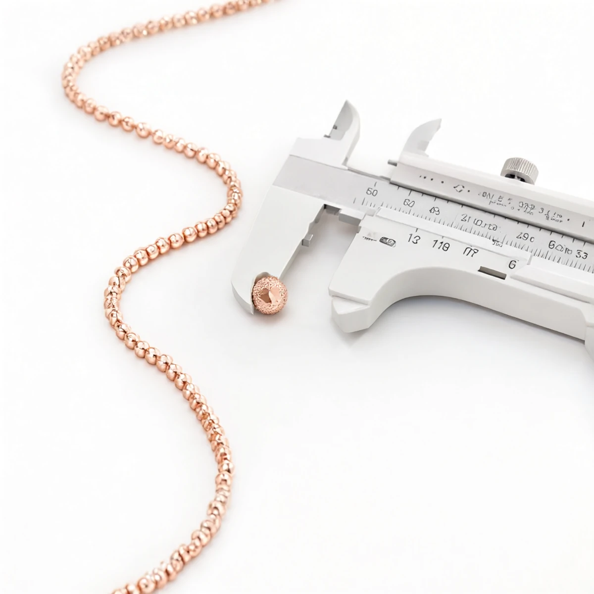 Macro Detail of Faceted Peanut Beads and Sterling Clasp on the S925 Silver Necklace, Polished with Anti-Tarnish Cloth - s925 silver peanut