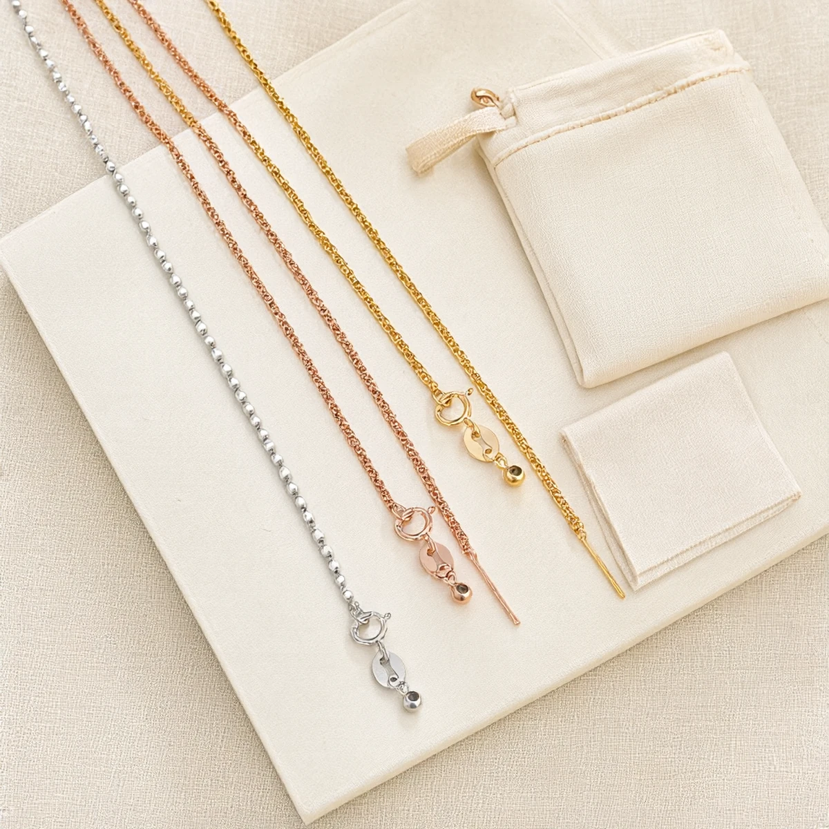 Complete Packaging Set of the S925 Silver Peanut Bead Necklace, Gift Box Anti-Tarnish Pouch Polishing Cloth and Warranty Card