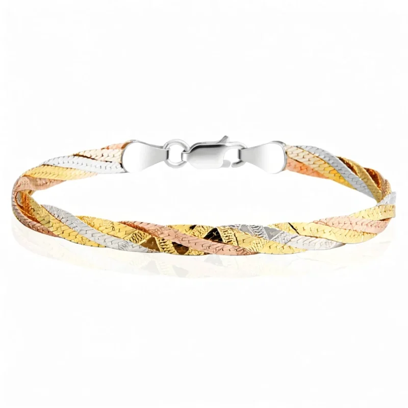 S925 silver three-line bracelet front view on white — 17.5 cm Italian geometric cuff |MIRAMETAL - s925 silver bracelet