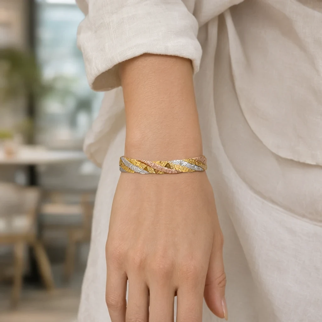 S925 silver three-line bracelet on woman's wrist — beige linen lifestyle shot for everyday styling - s925 silver bracelet