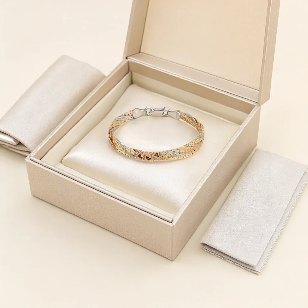 S925 silver three-line bracelet in beige gift box with cream ribbon — ready-to-gift packaging set - s925 silver bracelet